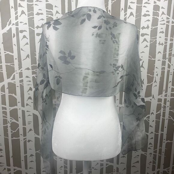 Cejon Sheer Silk Rectangular Scarf Branches Leaves Print - Picture 5 of 7